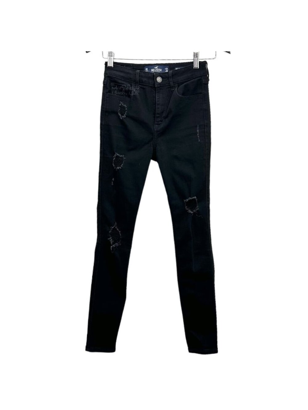 Hollister Black Classic Stretch High-Rise Super Skinny Distressed Jeans Size 24